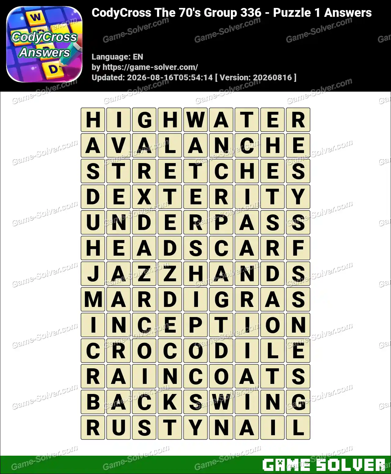 CodyCross The 70’s Group 336 – Puzzle 1 Answers